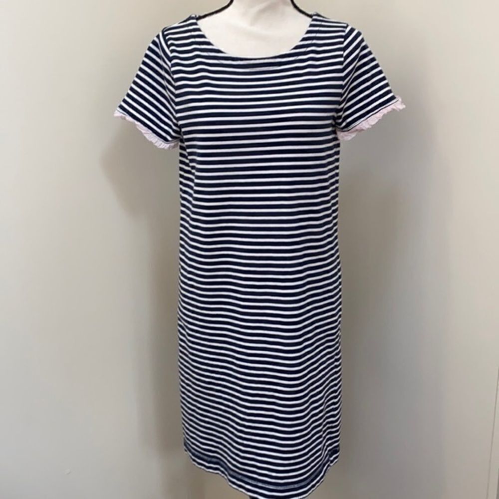 J. Crew navy striped cotton dress with ruffles szM